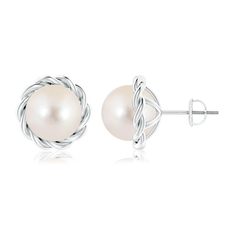 9mm AAAA Solitaire Freshwater Pearl Twist Rope Studs in P950 Platinum 