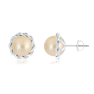 8mm AA Solitaire Golden South Sea Pearl Twist Rope Studs in P950 Platinum