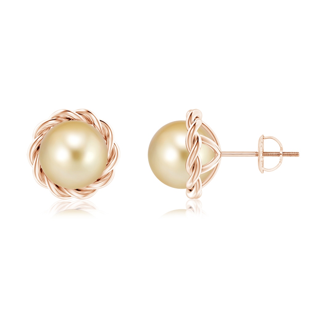 8mm AAAA Solitaire Golden South Sea Pearl Twist Rope Studs in Rose Gold