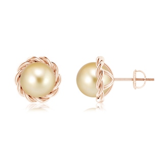 8mm AAAA Solitaire Golden South Sea Pearl Twist Rope Studs in Rose Gold