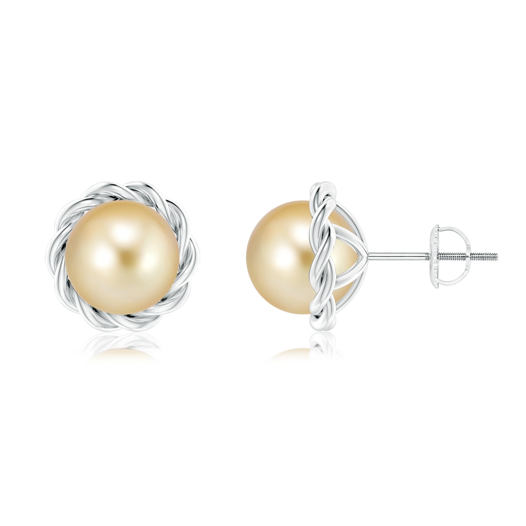 8mm AAAA Solitaire Golden South Sea Pearl Twist Rope Studs in White Gold
