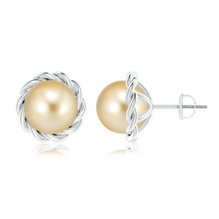 9mm AAAA Solitaire Golden South Sea Pearl Twist Rope Studs in P950 Platinum