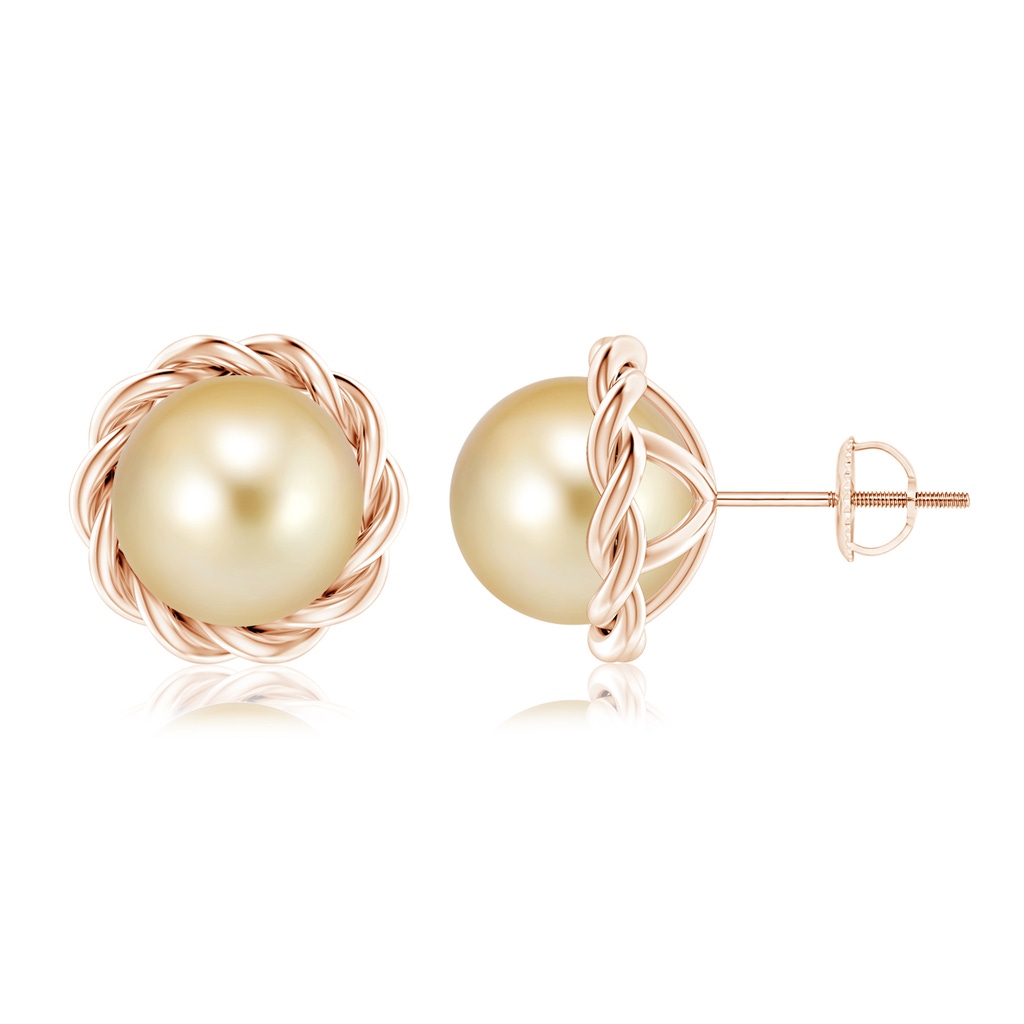 9mm AAAA Solitaire Golden South Sea Pearl Twist Rope Studs in Rose Gold