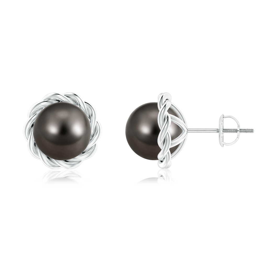 8mm AAA Solitaire Tahitian Pearl Twist Rope Studs in White Gold