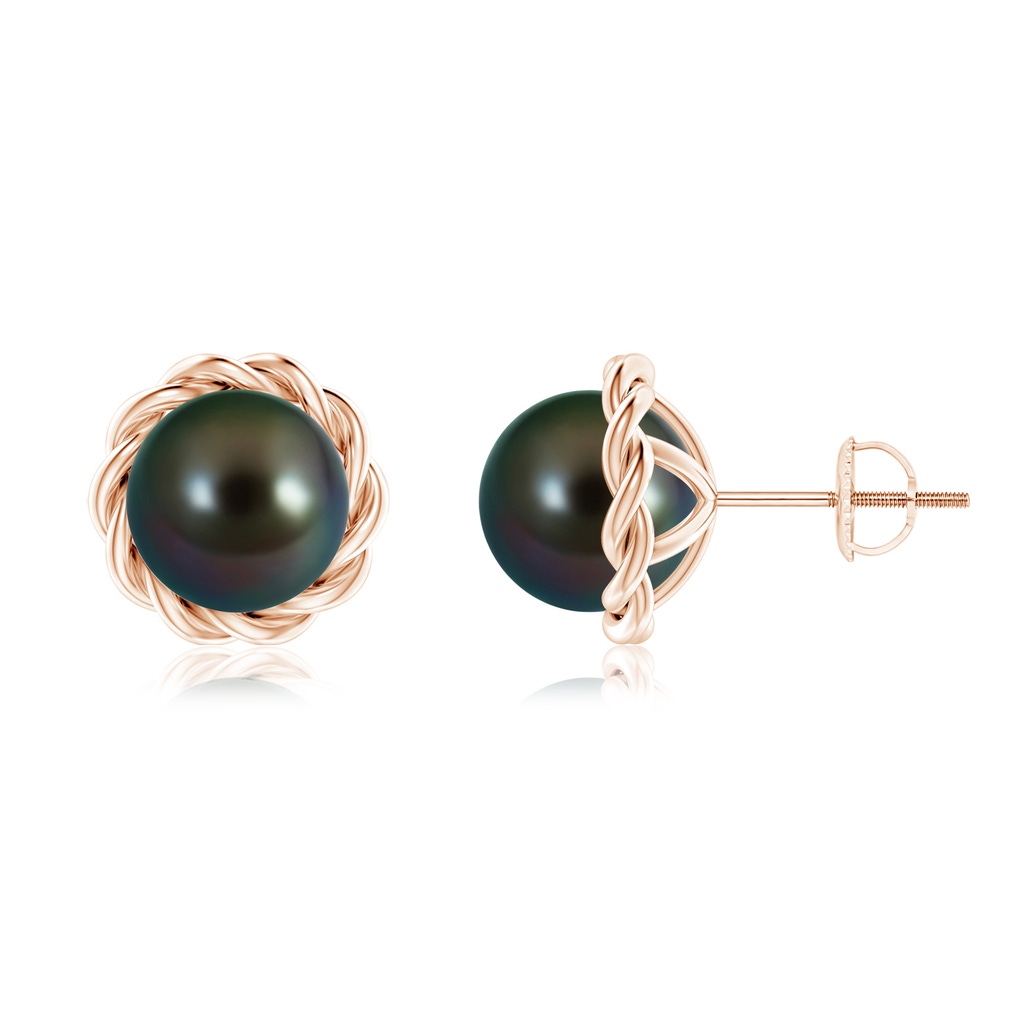 8mm AAAA Solitaire Tahitian Pearl Twist Rope Studs in Rose Gold