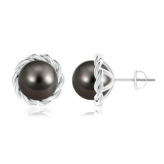 9mm AAA Solitaire Tahitian Pearl Twist Rope Studs in White Gold