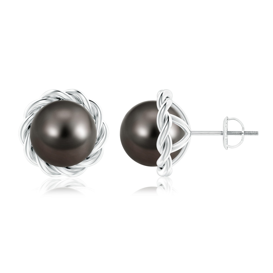 9mm AAA Solitaire Tahitian Pearl Twist Rope Studs in White Gold 