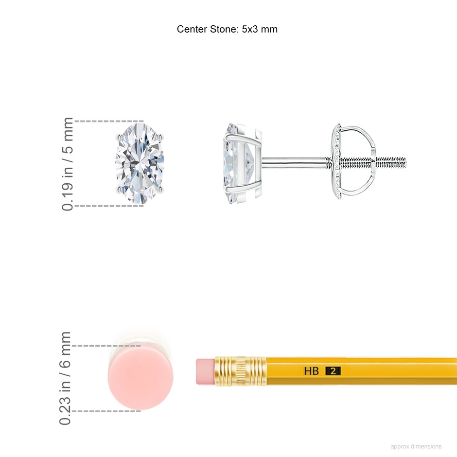 5x3mm GVS2 Oval Diamond Solitaire Stud Earrings in White Gold ruler