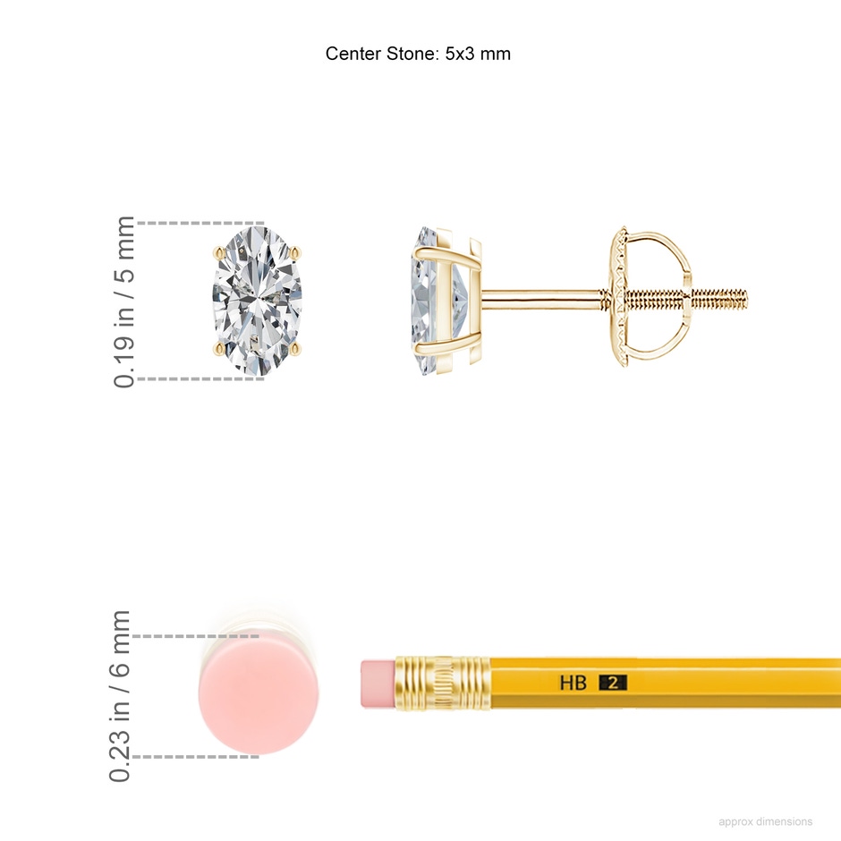 5x3mm HSI2 Oval Diamond Solitaire Stud Earrings in 9K Yellow Gold ruler