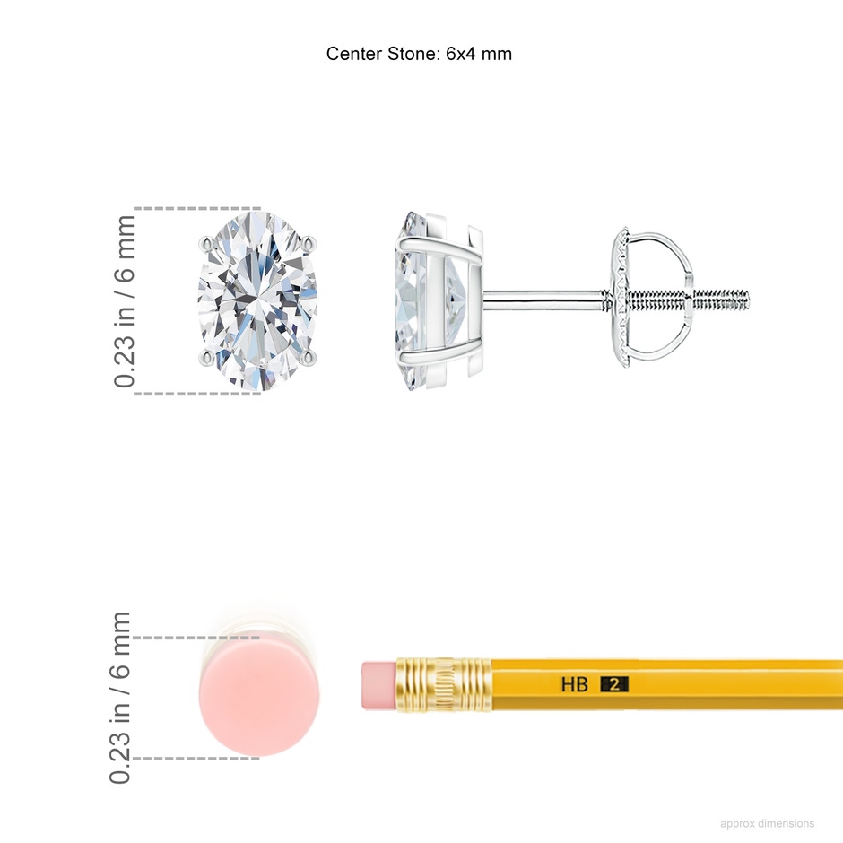 6x4mm GVS2 Oval Diamond Solitaire Stud Earrings in P950 Platinum ruler