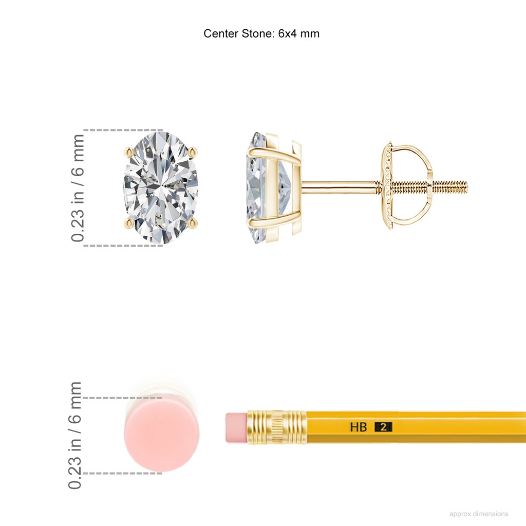 6x4mm HSI2 Oval Diamond Solitaire Stud Earrings in 9K Yellow Gold ruler