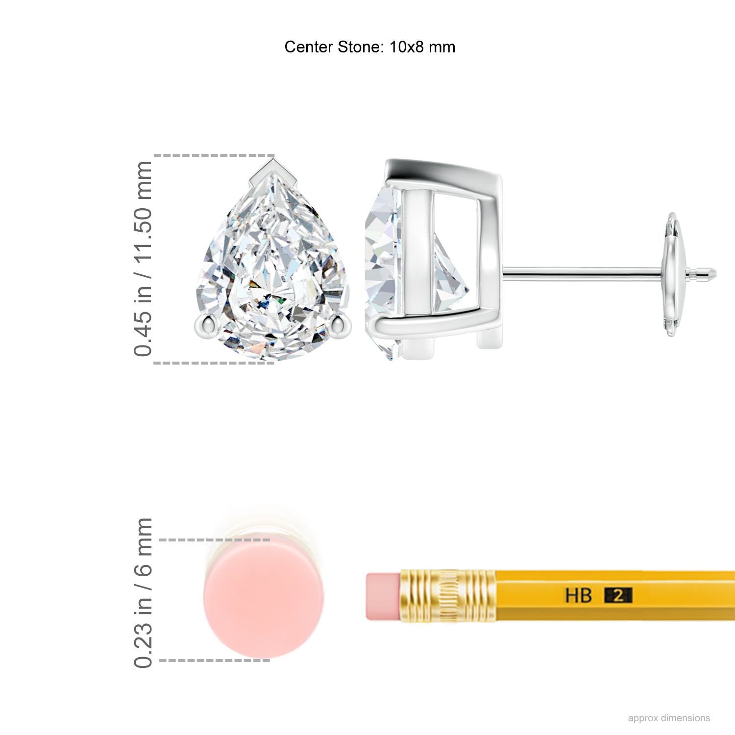 10x8mm GVS2 Pear-Shaped Diamond Solitaire Stud Earrings in White Gold - ruler