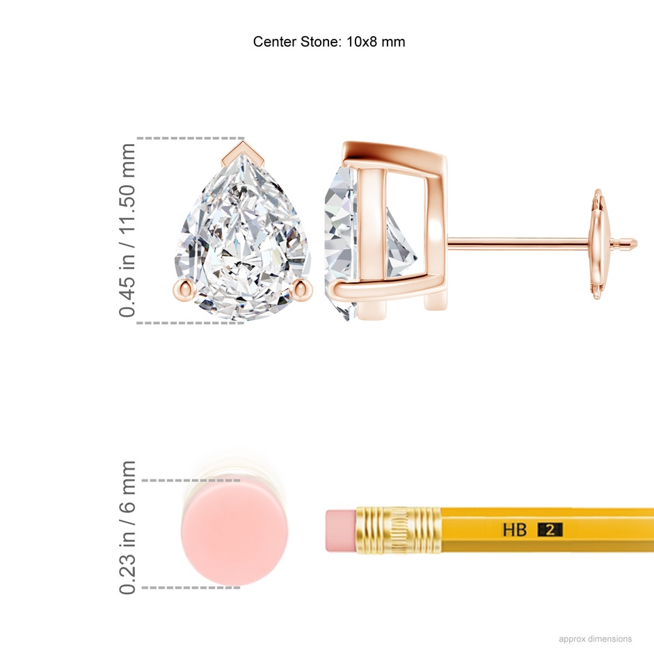 10x8mm HSI2 Pear-Shaped Diamond Solitaire Stud Earrings in Rose Gold ruler