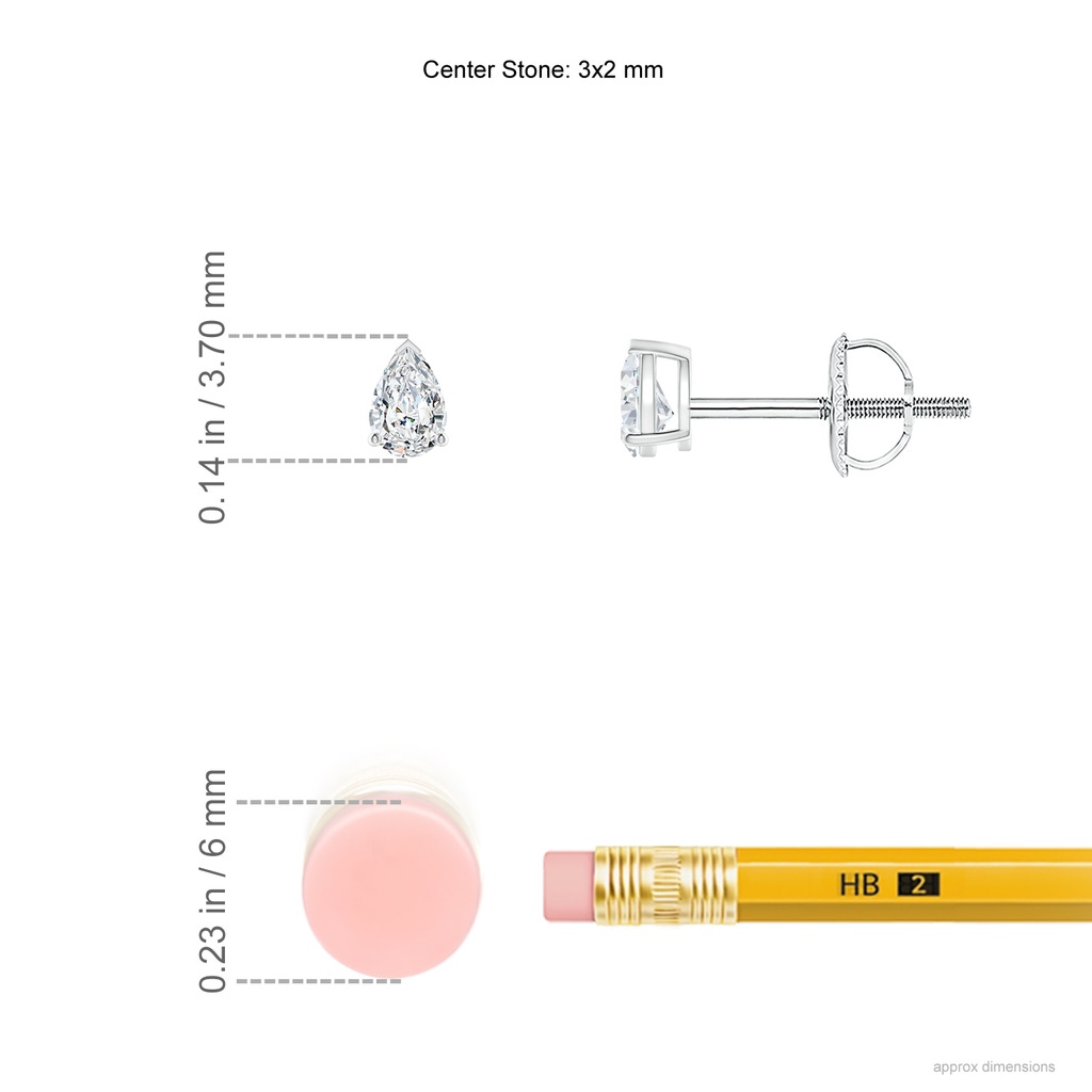 3x2mm GVS2 Pear-Shaped Diamond Solitaire Stud Earrings in P950 Platinum ruler