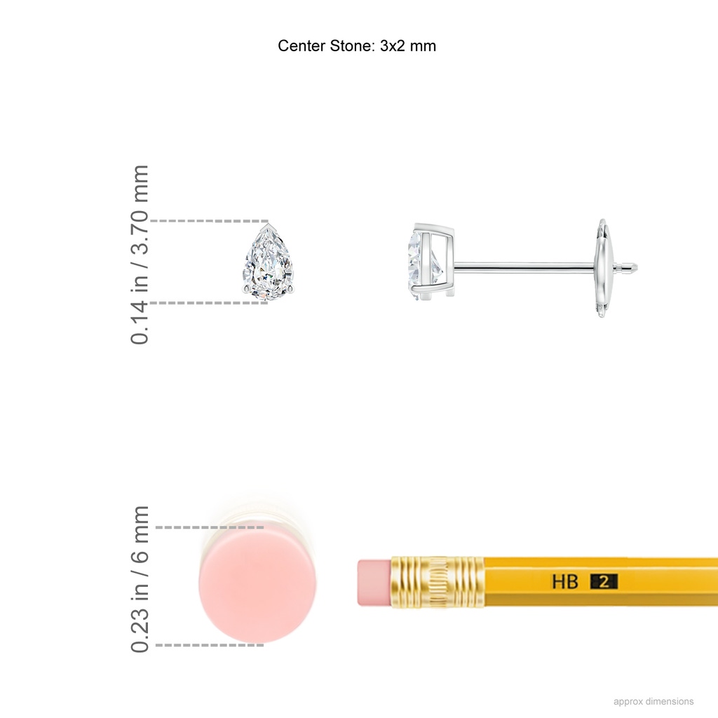 3x2mm GVS2 Pear-Shaped Diamond Solitaire Stud Earrings in White Gold ruler