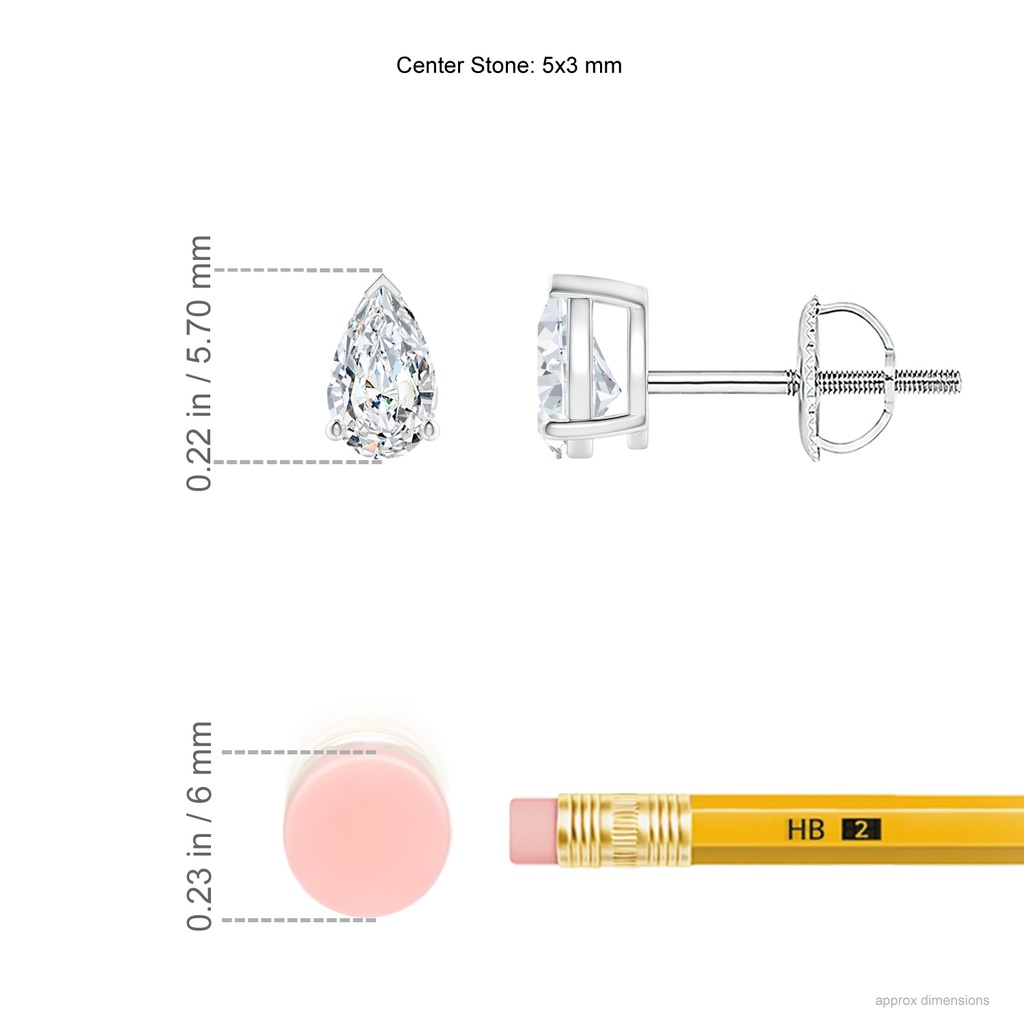 5x3mm GVS2 Pear-Shaped Diamond Solitaire Stud Earrings in P950 Platinum ruler