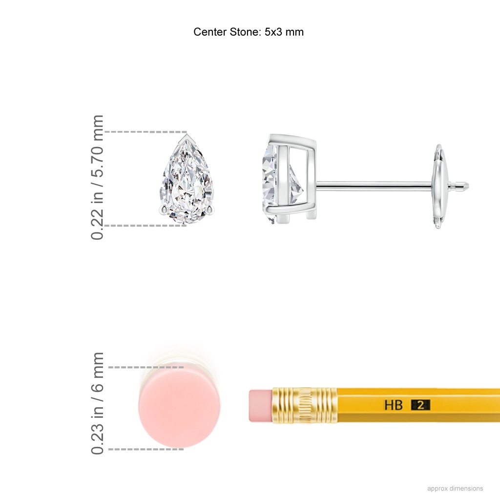 5x3mm HSI2 Pear-Shaped Diamond Solitaire Stud Earrings in White Gold ruler
