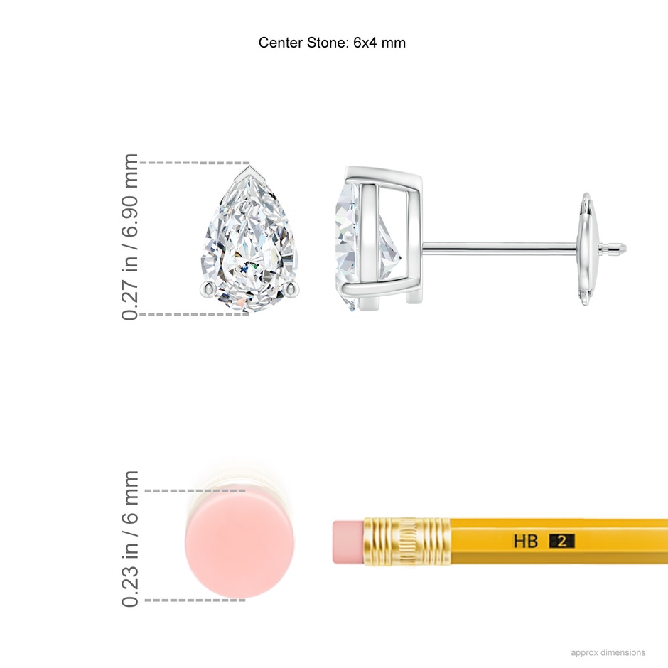 6x4mm GVS2 Pear-Shaped Diamond Solitaire Stud Earrings in White Gold ruler