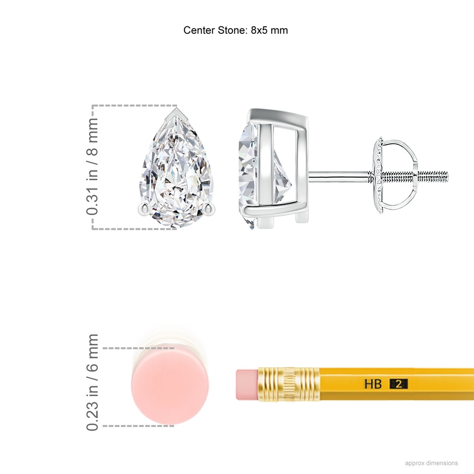 8x5mm HSI2 Pear-Shaped Diamond Solitaire Stud Earrings in P950 Platinum ruler