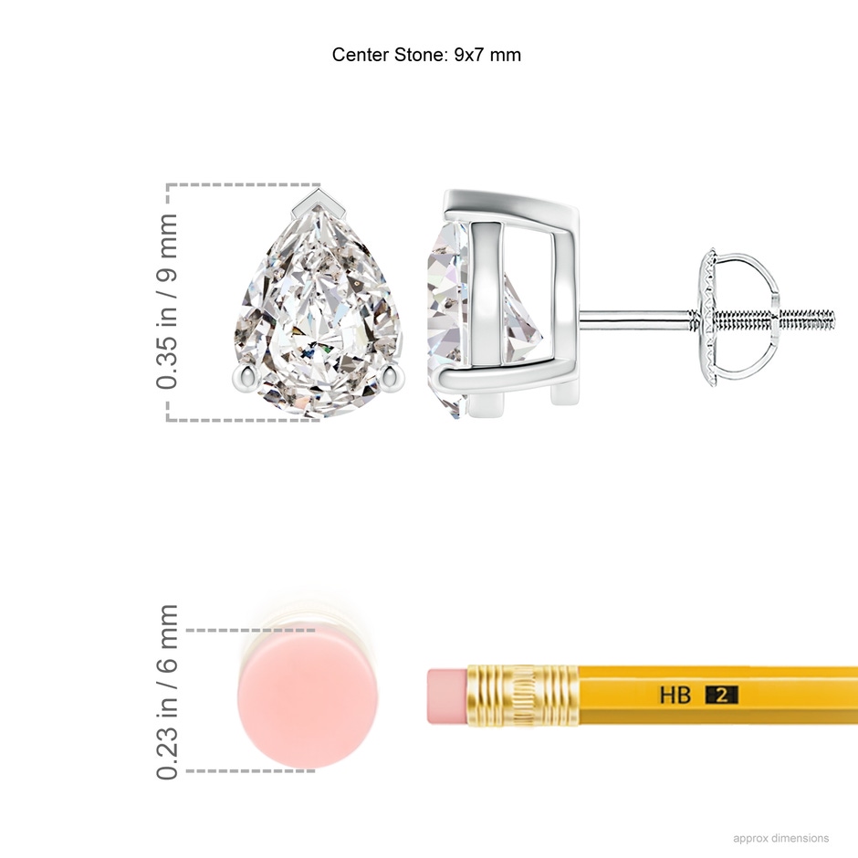 9x7mm IJI1I2 Pear-Shaped Diamond Solitaire Stud Earrings in P950 Platinum ruler