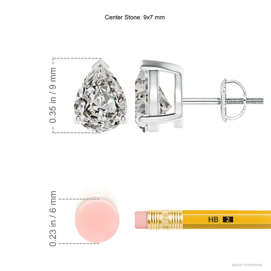 9x7mm KI3 Pear-Shaped Diamond Solitaire Stud Earrings in P950 Platinum ruler