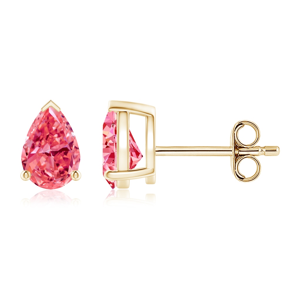 6x4mm AAAA Pear-Shaped Fancy Intense Pink Diamond Solitaire Stud Earrings in Yellow Gold