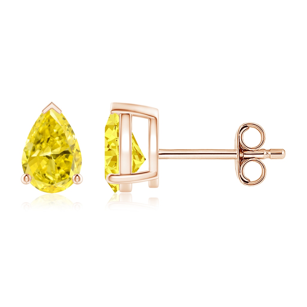 6x4mm AAAA Pear-Shaped Fancy Intense Yellow Diamond Solitaire Stud Earrings in Rose Gold