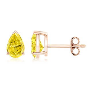 6x4mm AAAA Pear-Shaped Fancy Intense Yellow Diamond Solitaire Stud Earrings in Rose Gold
