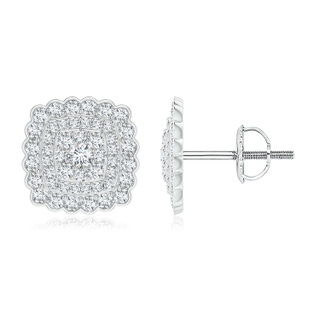 2mm GVS2 Cushion Double Halo Diamond Studs with Pave Detailing in White Gold