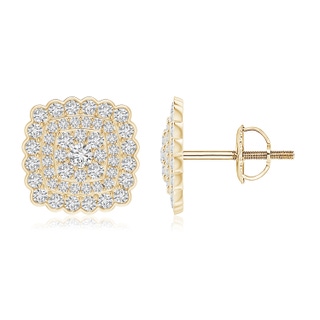 2mm HSI2 Cushion Double Halo Diamond Studs with Pave Detailing in Yellow Gold