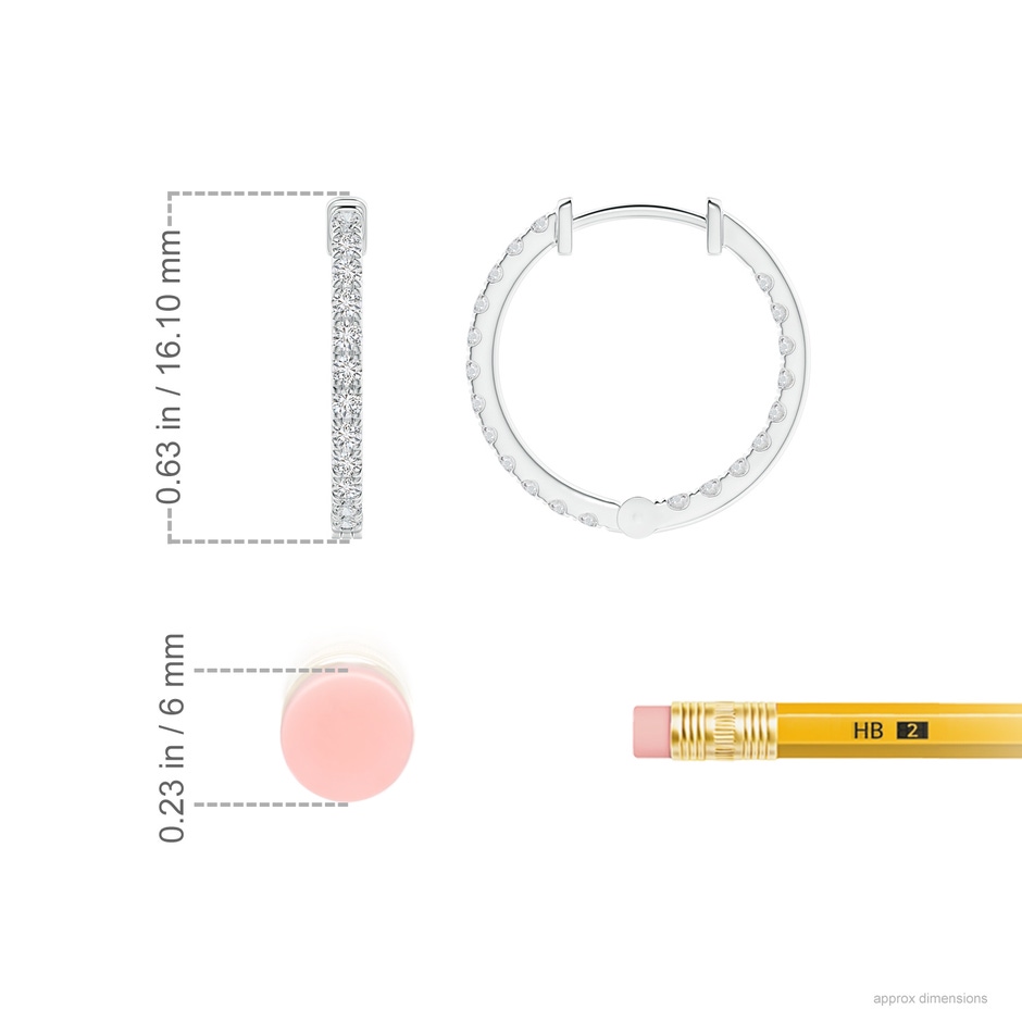 1.4mm HSI2 Classic Diamond Inside Out Hoop Earrings in P950 Platinum ruler