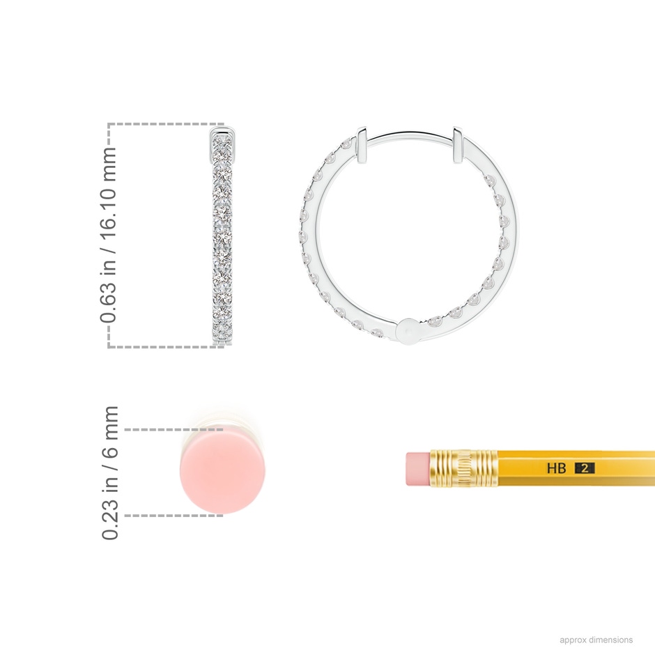 1.4mm IJI1I2 Classic Diamond Inside Out Hoop Earrings in P950 Platinum ruler