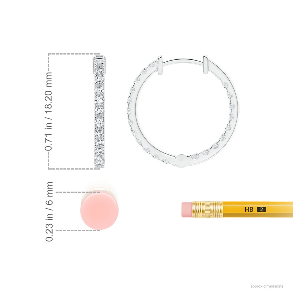 1.6mm GVS2 Classic Diamond Inside Out Hoop Earrings in P950 Platinum ruler