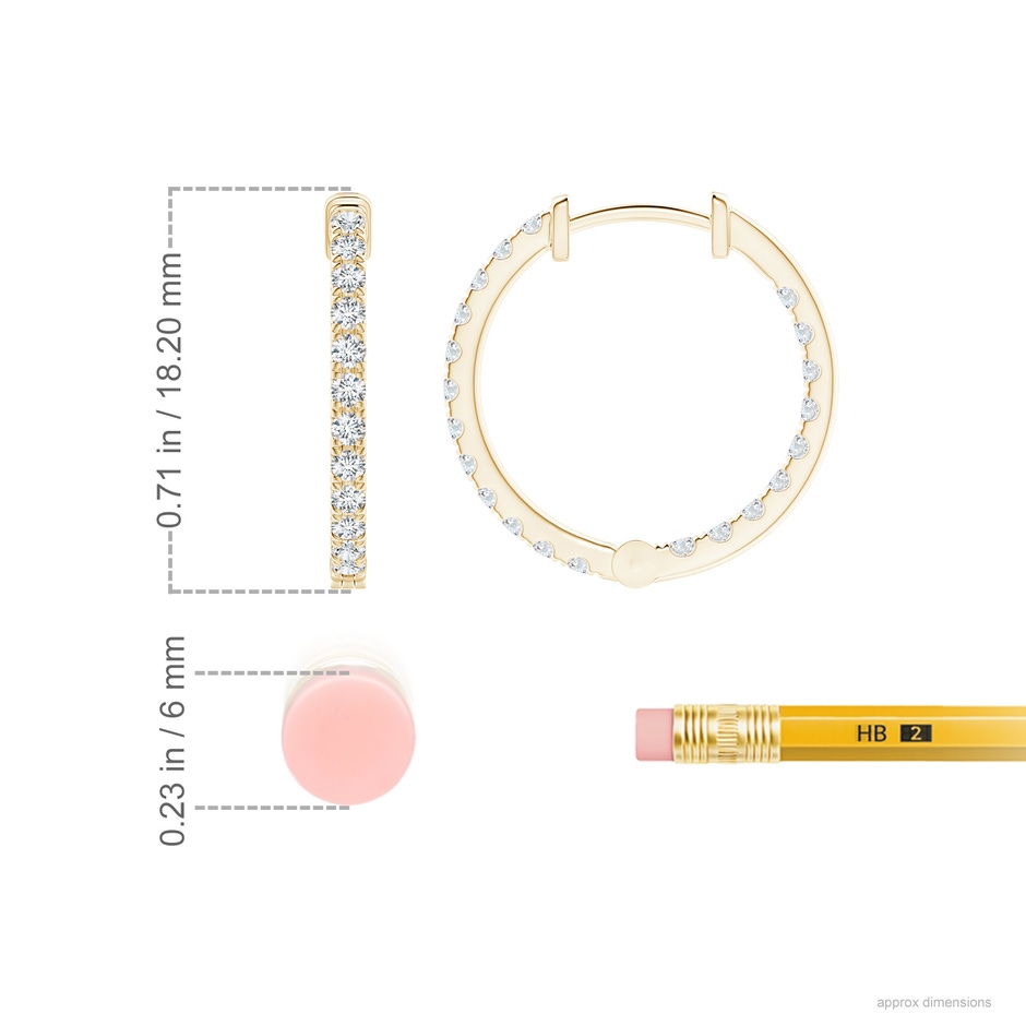 1.6mm GVS2 Classic Diamond Inside Out Hoop Earrings in Yellow Gold ruler