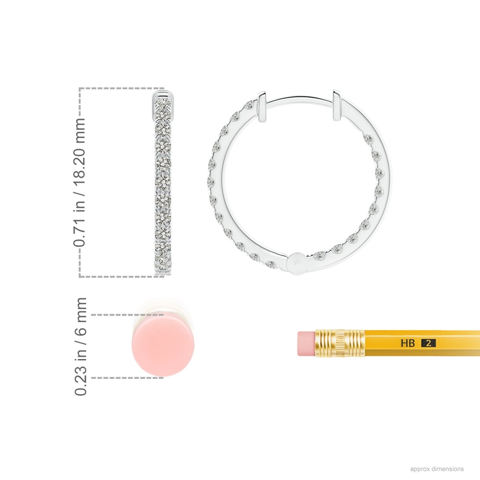 1.6mm KI3 Classic Diamond Inside Out Hoop Earrings in 9K White Gold ruler