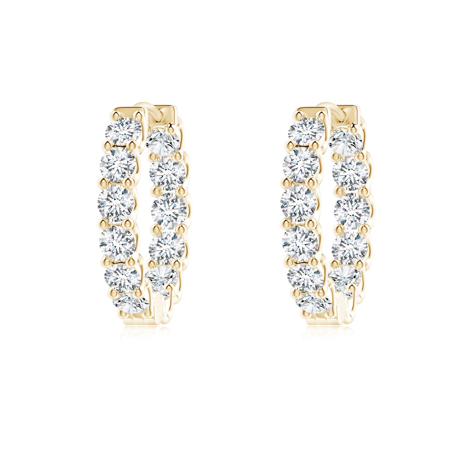 2.15mm GVS2 Prong-Set Round Diamond Inside Out Hinged Clip Hoop Earrings in 18K Yellow Gold