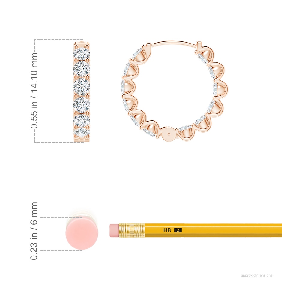 2.15mm GVS2 Prong-Set Diamond Inside Out Hoop Earrings in Rose Gold ruler