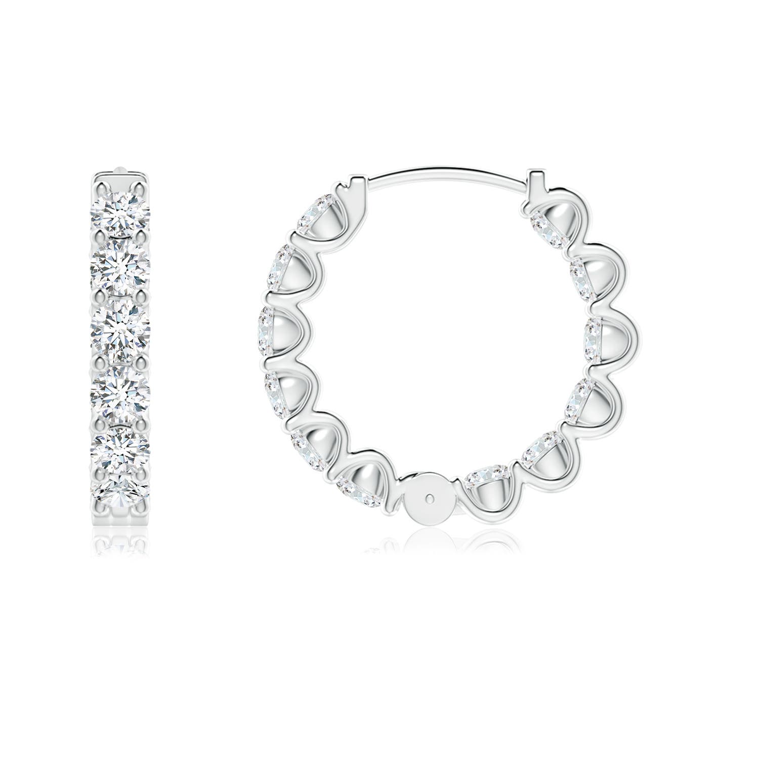 2.15mm GVS2 Prong-Set Round Diamond Inside Out Hinged Clip Hoop Earrings in White Gold