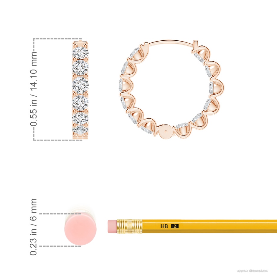 2.15mm HSI2 Prong-Set Diamond Inside Out Hoop Earrings in 9K Rose Gold ruler