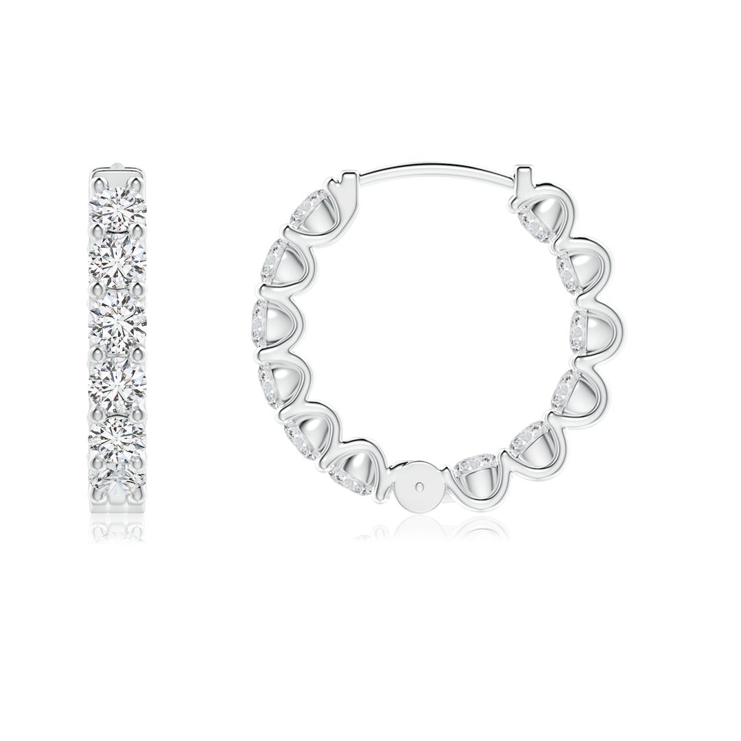 2.15mm HSI2 Prong-Set Round Diamond Inside Out Hinged Clip Hoop Earrings in White Gold - side 4