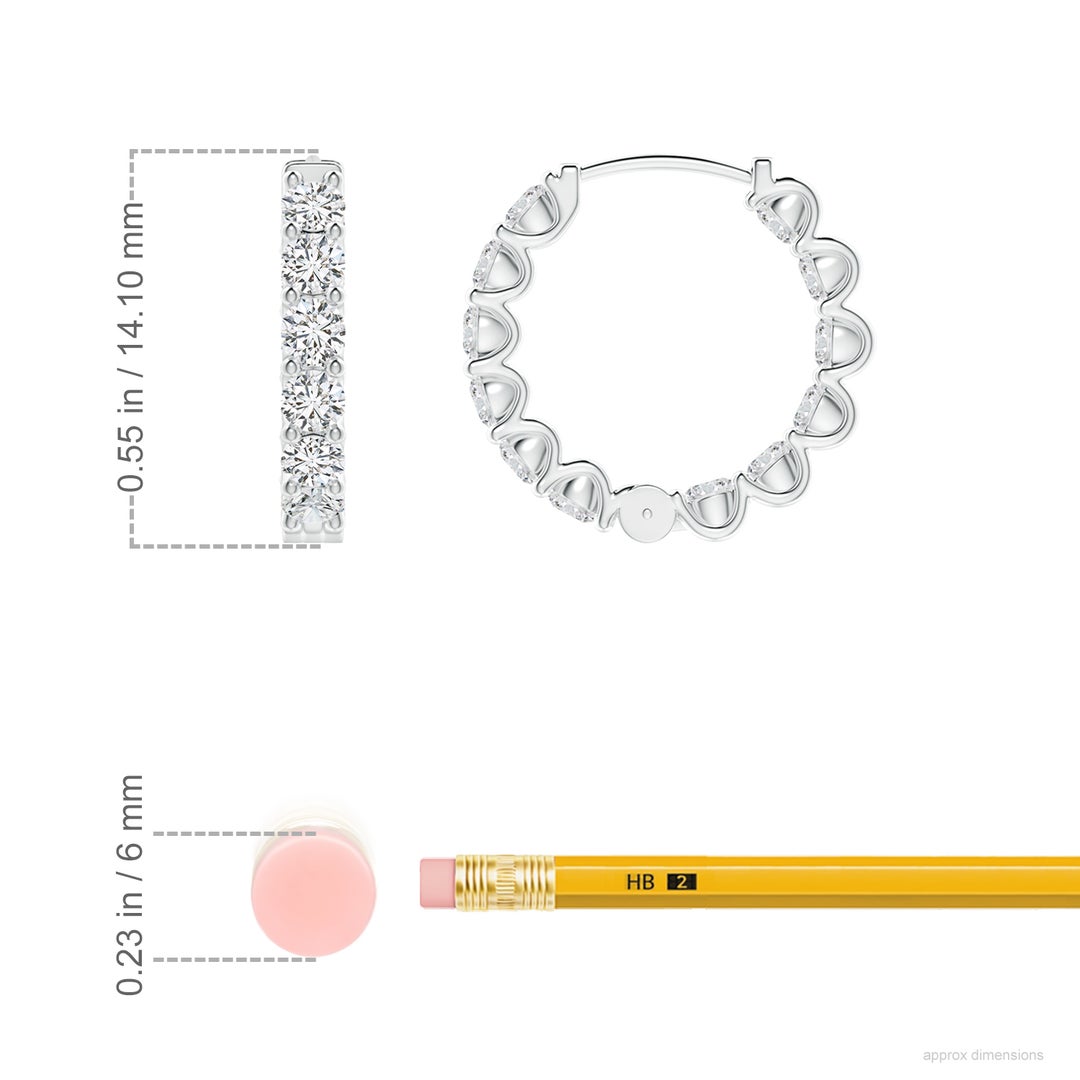 2.15mm HSI2 Prong-Set Round Diamond Inside Out Hinged Clip Hoop Earrings in White Gold - ruler