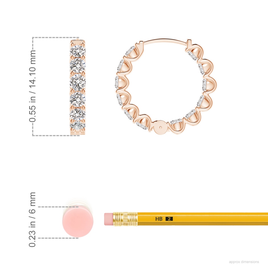 2.15mm IJI1I2 Prong-Set Diamond Inside Out Hoop Earrings in Rose Gold ruler