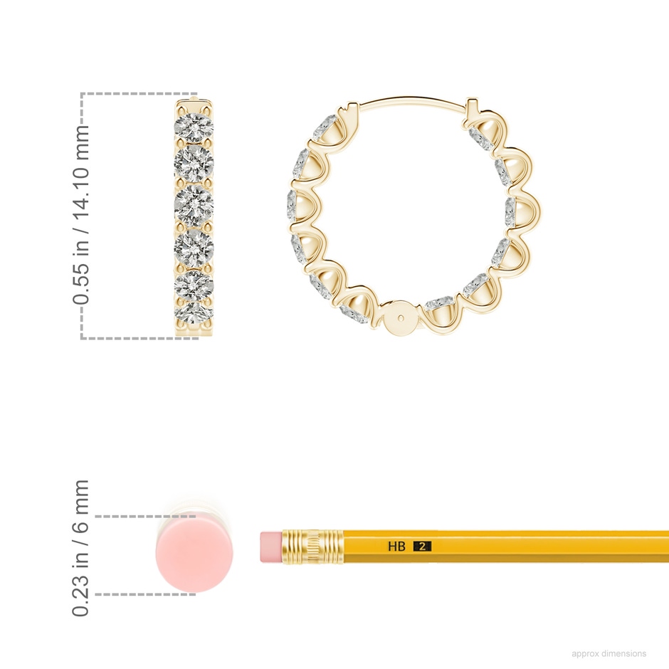2.15mm KI3 Prong-Set Diamond Inside Out Hoop Earrings in Yellow Gold ruler