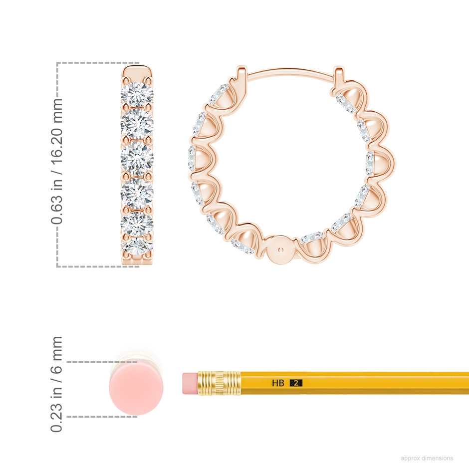 2.5mm GVS2 Prong-Set Diamond Inside Out Hoop Earrings in Rose Gold ruler