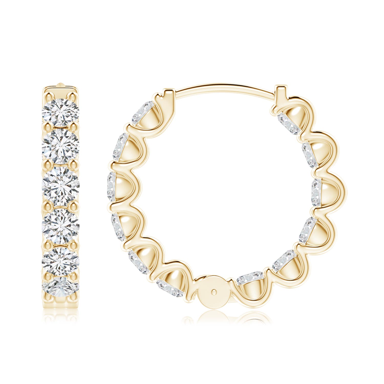 3.2mm HSI2 Prong-Set Round Diamond Inside Out Hinged Clip Hoop Earrings in Yellow Gold