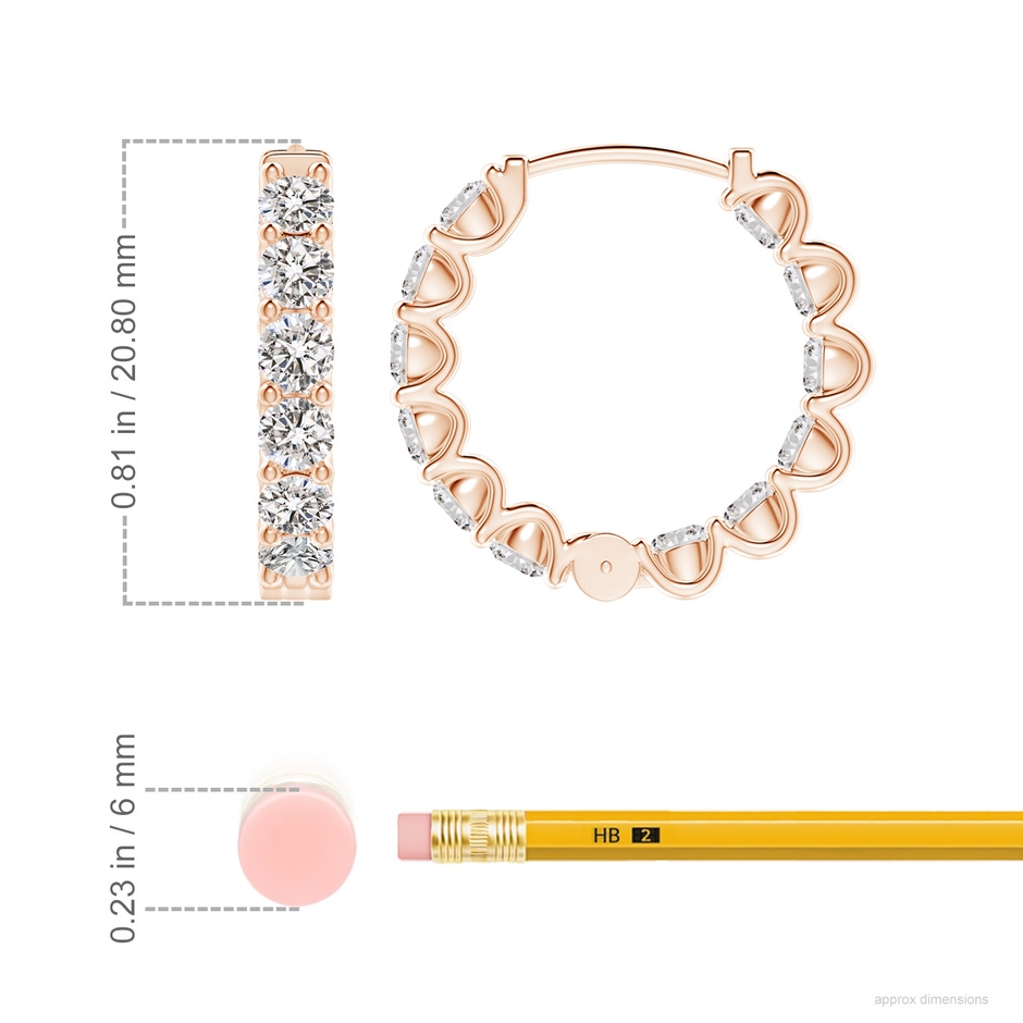 3.2mm IJI1I2 Prong-Set Diamond Inside Out Hoop Earrings in Rose Gold ruler
