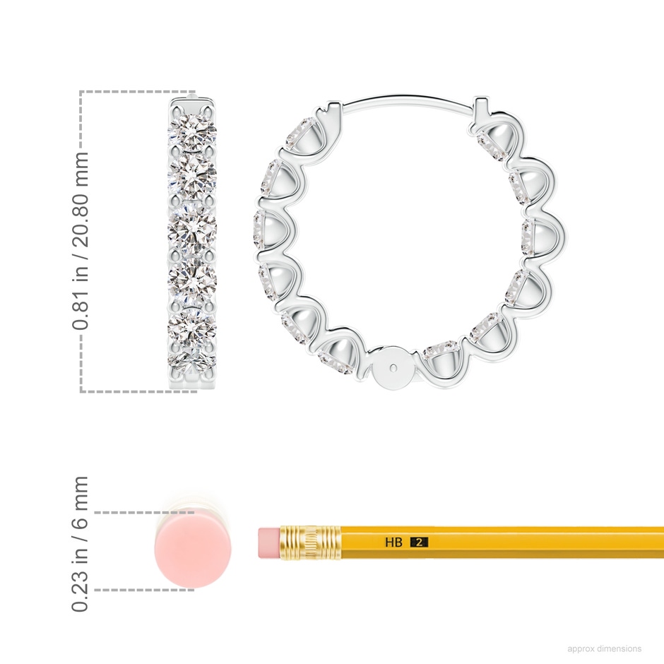 3.2mm IJI1I2 Prong-Set Diamond Inside Out Hoop Earrings in White Gold ruler