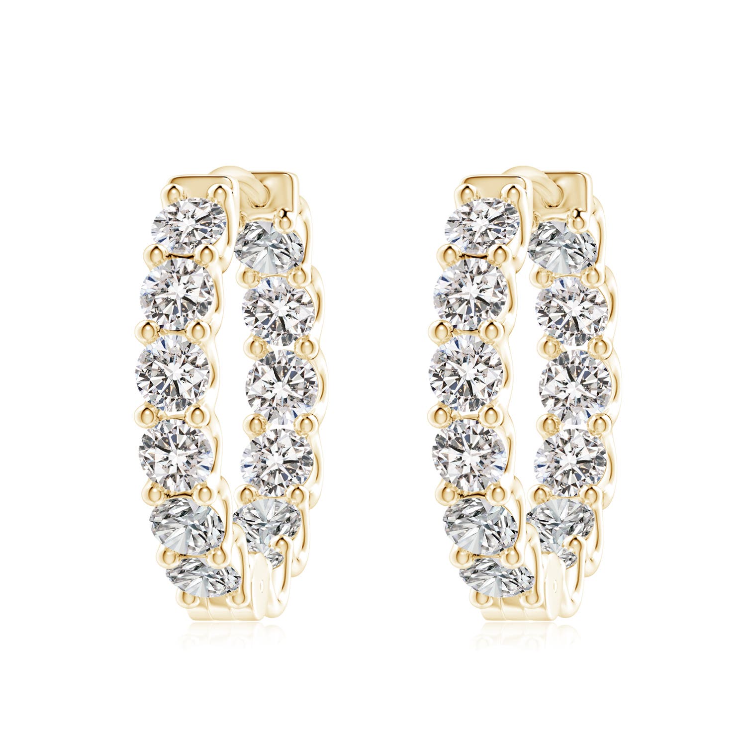 3.75mm IJI1I2 Prong-Set Round Diamond Inside Out Hinged Clip Hoop Earrings in Yellow Gold