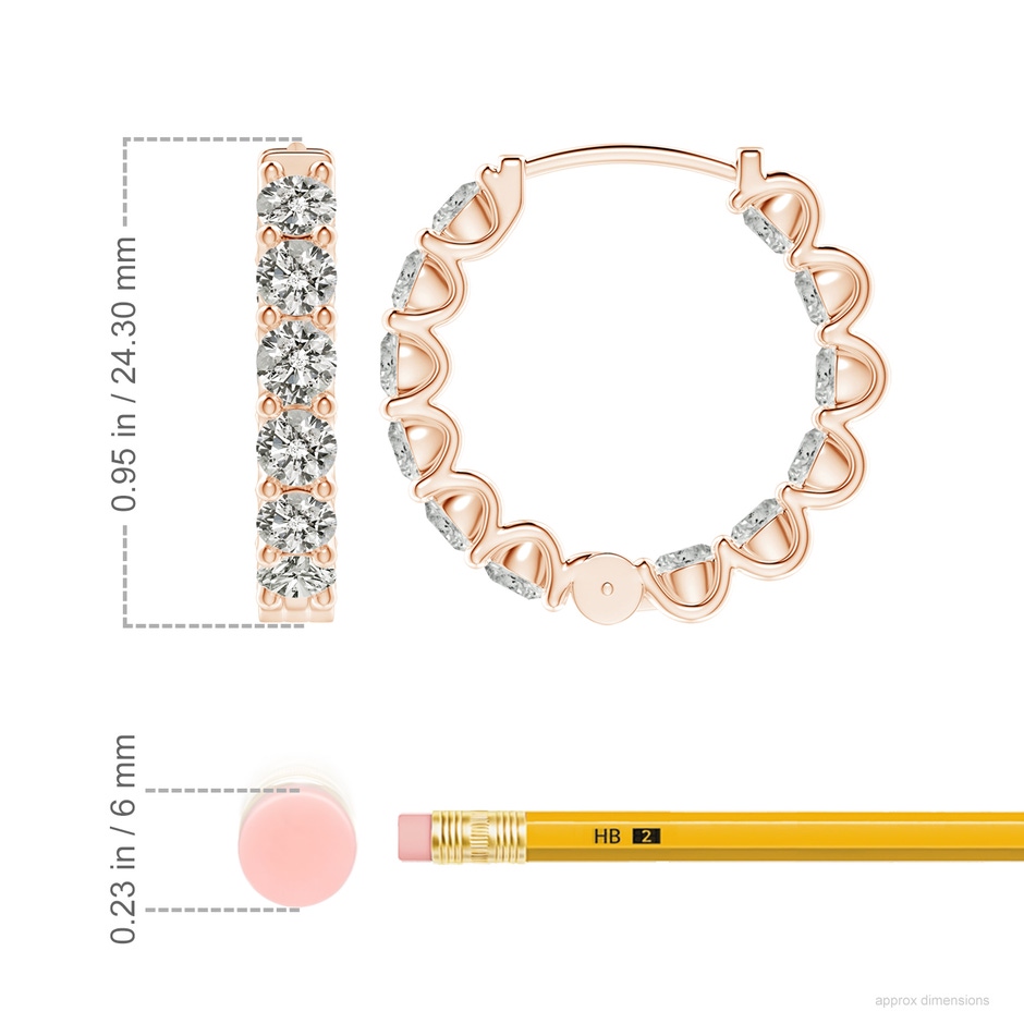3.75mm KI3 Prong-Set Diamond Inside Out Hoop Earrings in Rose Gold ruler