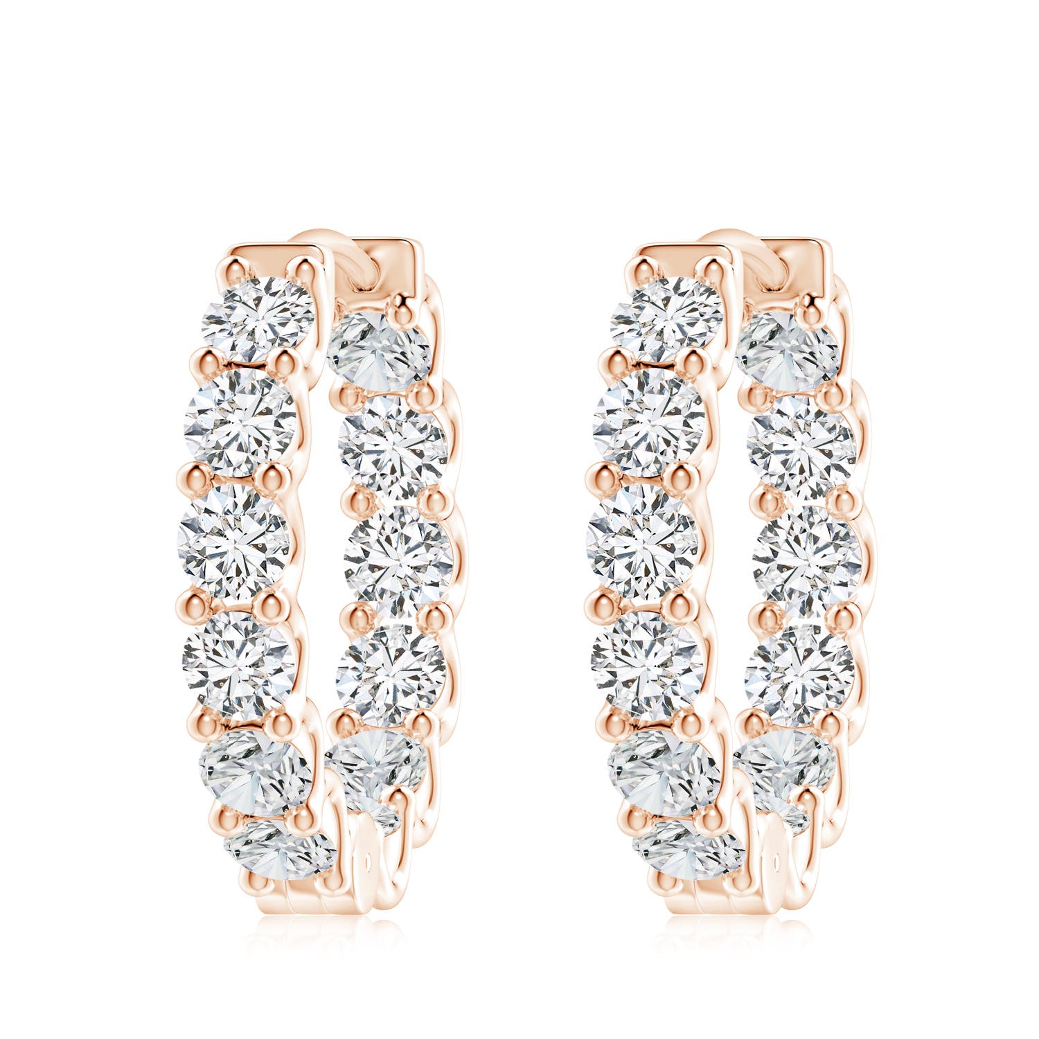 4.2mm HSI2 Prong-Set Round Diamond Inside Out Hinged Clip Hoop Earrings in Rose Gold